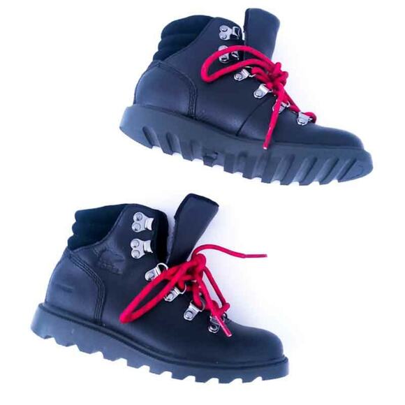 New SOREL ANKLE BOOTS YOUTH MADSON HIKER WATERPROOF BLACK BOYS Size 1 Leather - Picture 2 of 6